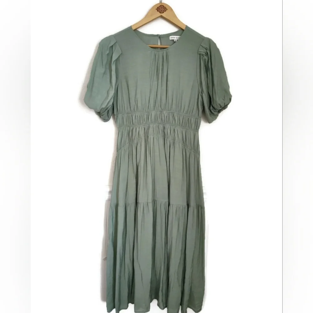 Sage Romantic Cottagecore Peasant Maxi Dress Sz. M No Flaws - Picture 1 of 4